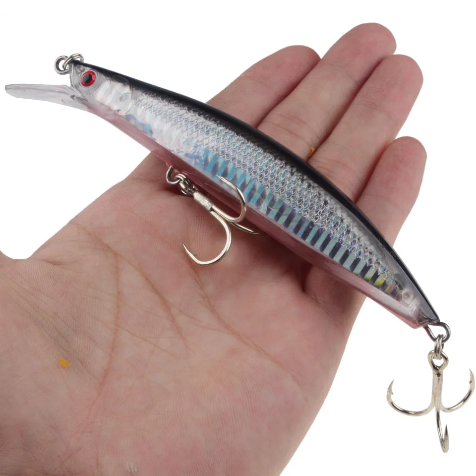 Wobbler Minnow hundimiento cebo Artificial de plástico duro para pesca señuelo aparejos lubina 13cm ojos 3d Topwater 2 anzuelo Crankbait 1 pieza - imagen 5