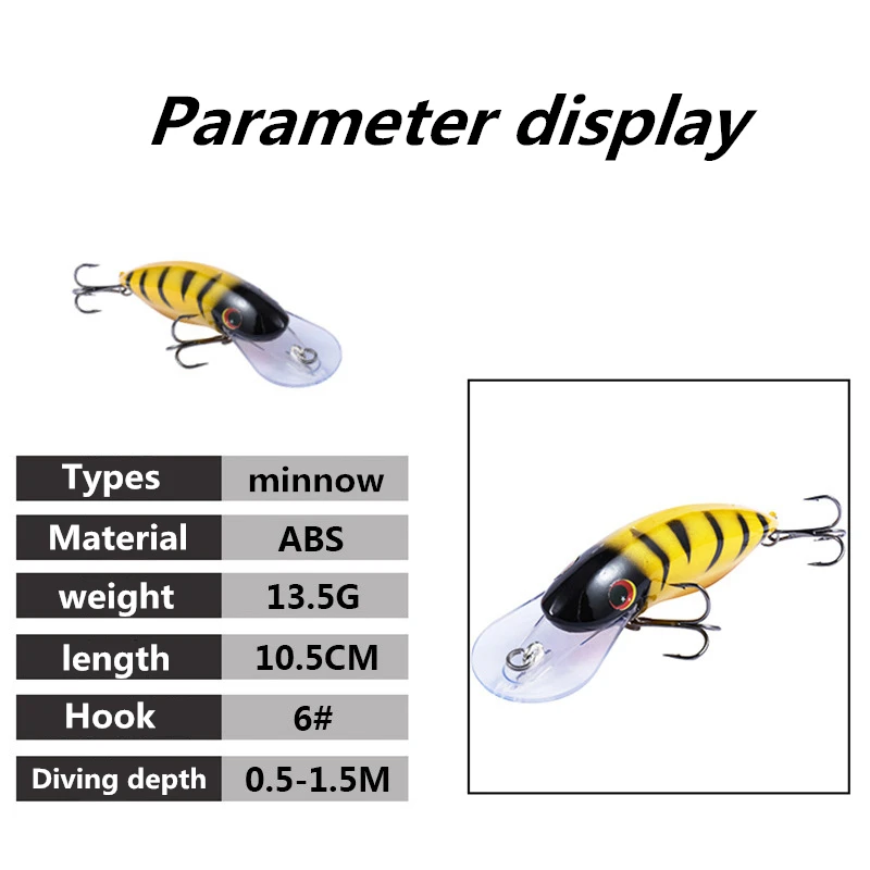 Señuelo de pesca flotante Minnow, Wobblers, 10,5 cm, 13,4g, Crankbait, cebos duros artificiales, trucha, Lucio de agua profunda, aparejos de pesca lubina, 1 Uds. - imagen 2