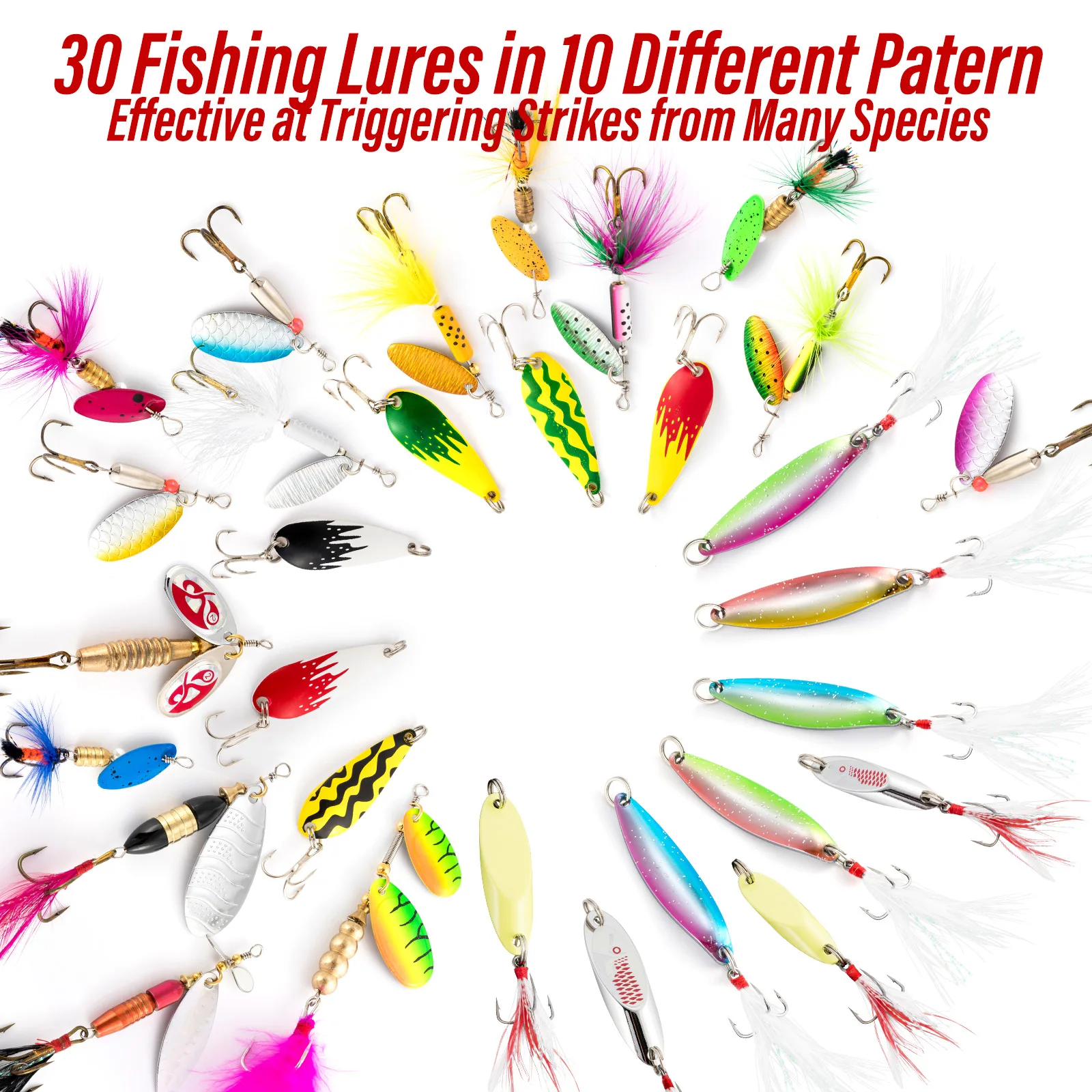 Señuelo giratorio de pesca, cuchara de Metal, hoja de lentejuelas, Wobbler, Spinnerbait, Crankbait, trucha, Lucio, Walleye, 30 unidades - imagen 4