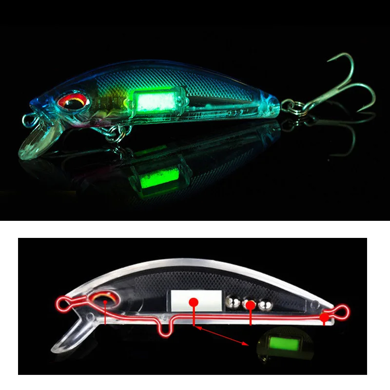 1 Uds. Señuelos de Pesca luminosos con ojos 3D, 7cm, 11,5g, plantilla que se hunde, Wobblers, cebo duro, Crankbait Artificial, Pesca nocturna
