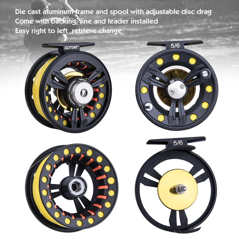 Combo de caña de pescar con mosca Goture 5/6 7/8, carrete de mosca mecanizado CNC, caña de fibra de carbono de 2,74 M, línea de mosca y caja de aparejos, tubo triangular - imagen 3