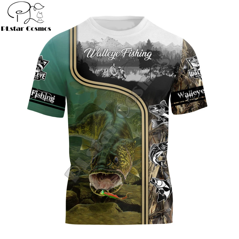 Camiseta pesca Walleye 3D impresa manga corta para hombre