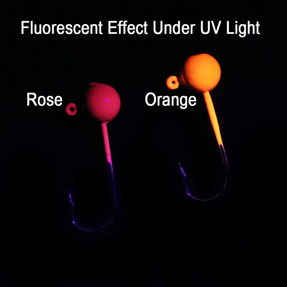 ICERIO 10 Uds 3g 5g forma redonda ponderada pintura recubierta de UV cabeza de plantilla gancho de pesca con púas anzuelo de señuelo de gusano suave naranja rosa