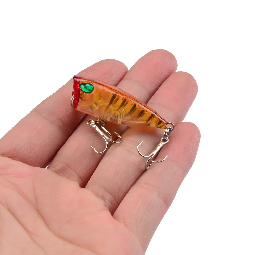 Señuelos de Pesca mini popper fioating 4cm/3g Topwater Popper 3D eyes Wobblers cebo de plástico duro con 6 ganchos # aparejos de pesca, 1-2 uds. - imagen 2
