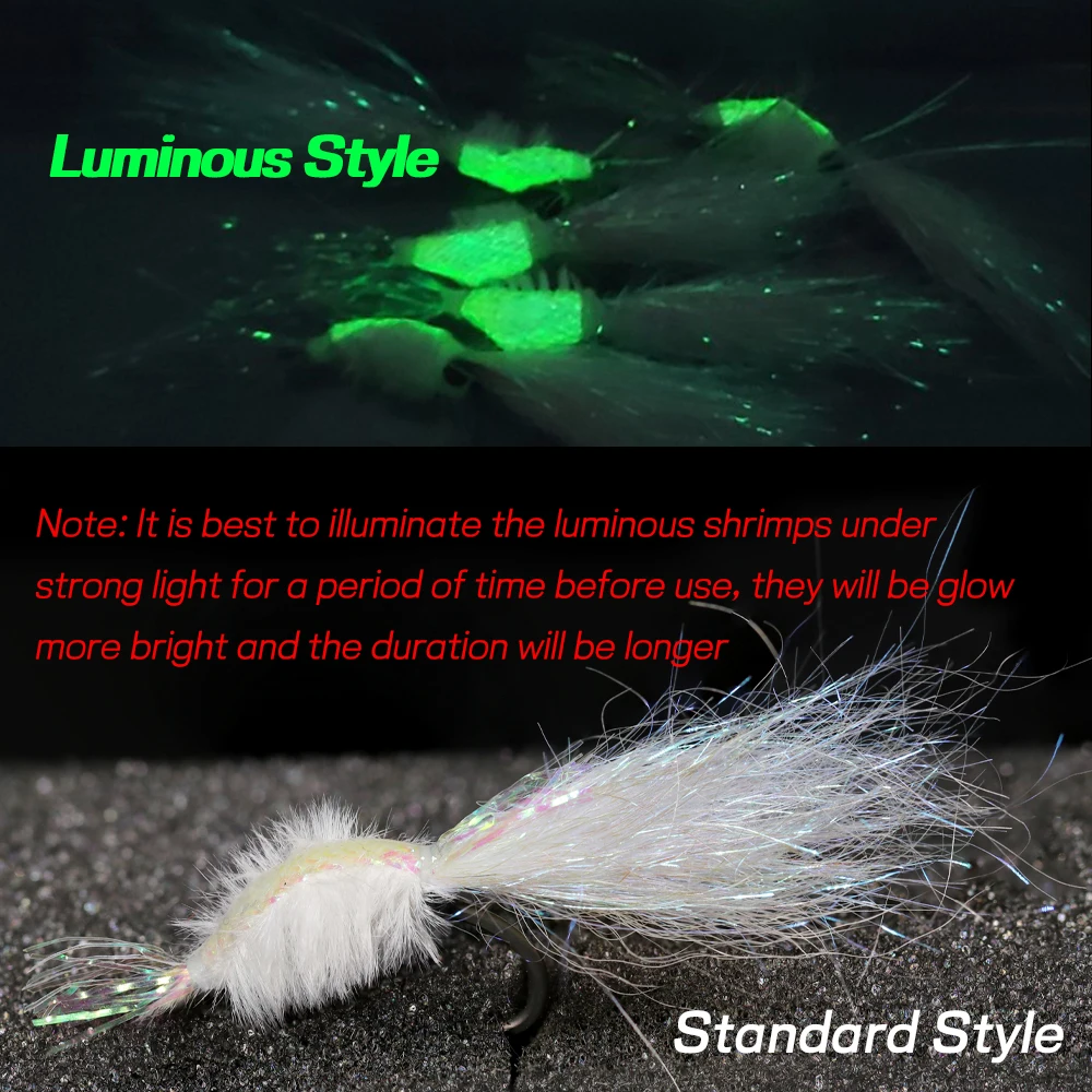 Elllv-señuelo luminoso para agua salada, moscas de agua dulce, lubina, trucha, salmón, 7 unids/lote por caja, #4 #6 #8, Perla blanca, ala de hielo, camarón, Mosca de sal - imagen 4