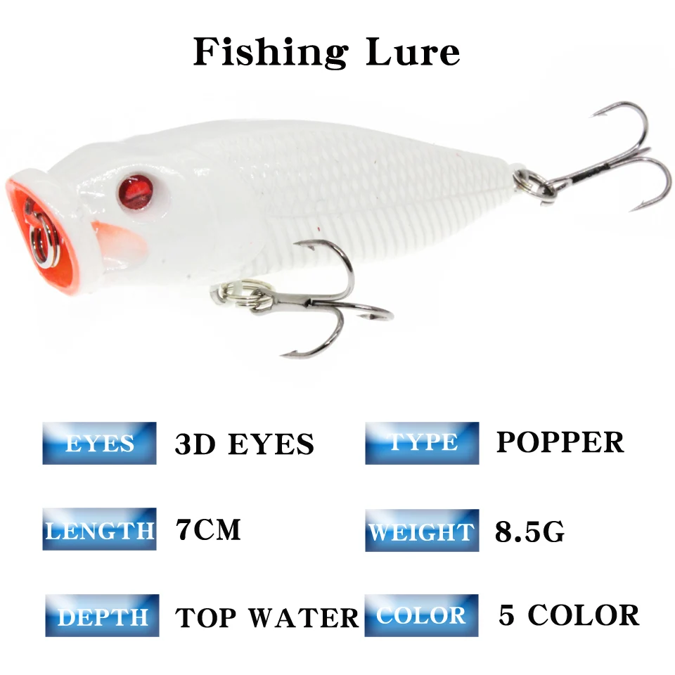 Whopper Plopper de calidad, 70mm, 8,5g, señuelo de pesca TopWater Popper, cebo duro Wobblers giratorio, aparejos de pesca de cola suave, 1 ud. - imagen 3