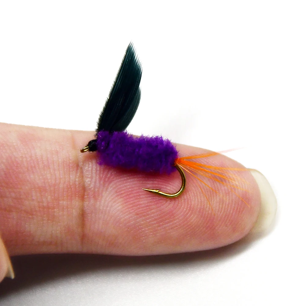 MNFT 10 Uds cuerpo púrpura mosca insecto imitación Artificial ala negra pesca con mosca señuelo cebo - imagen 5