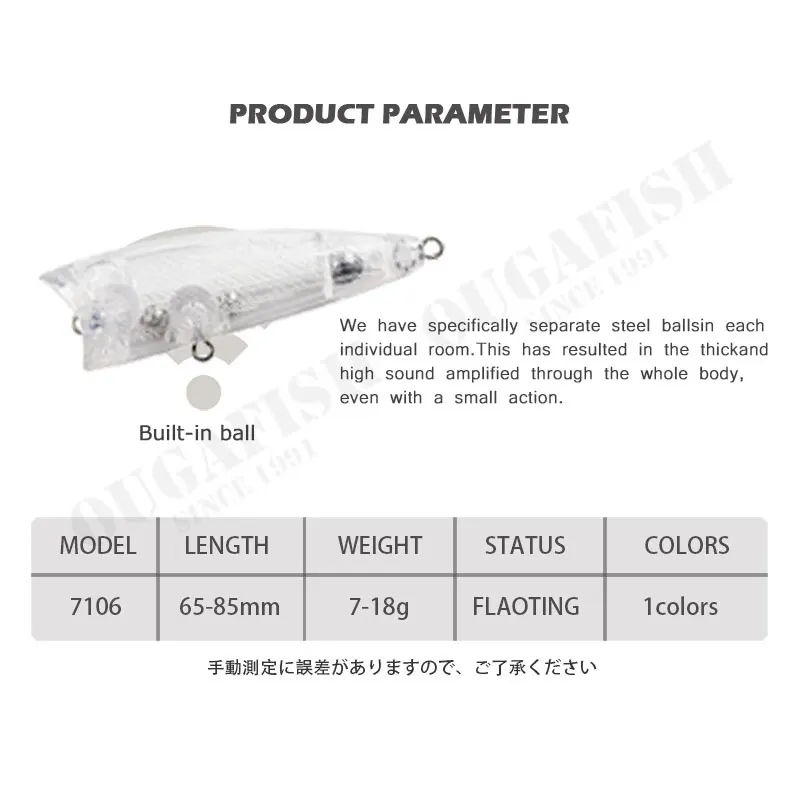 Señuelos Popper en blanco sin pintar para Pesca, Accesorios artificiales Isca, lubina y pez, 65-85mm, 7-18g, 2022 - imagen 5