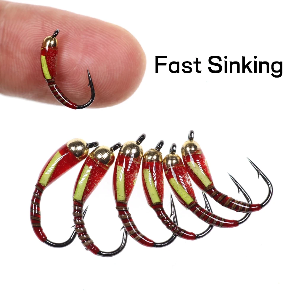 Bimoo-señuelo de latón para pesca en hielo, 6 piezas, #10, #12, #14, Beadhead/sin abalorios, zumbador de pavo real Herl, Jigs, ninfa, trucha, perca, señuelo - imagen 3