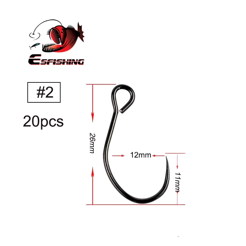 ESFISHING-anzuelo de gusano, 20 piezas, anzuelos de acero rico en carbono No 2, 4, 6, 8, señuelo de Pesca, accesorios de Pesca, tiro de gota - imagen 3