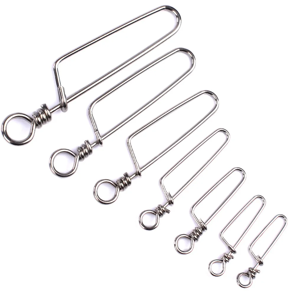 100 unids/lote de eslabones de pesca de acero inoxidable, accesorios de conector de anzuelo a presión, giratorio, entrelazado - imagen 3