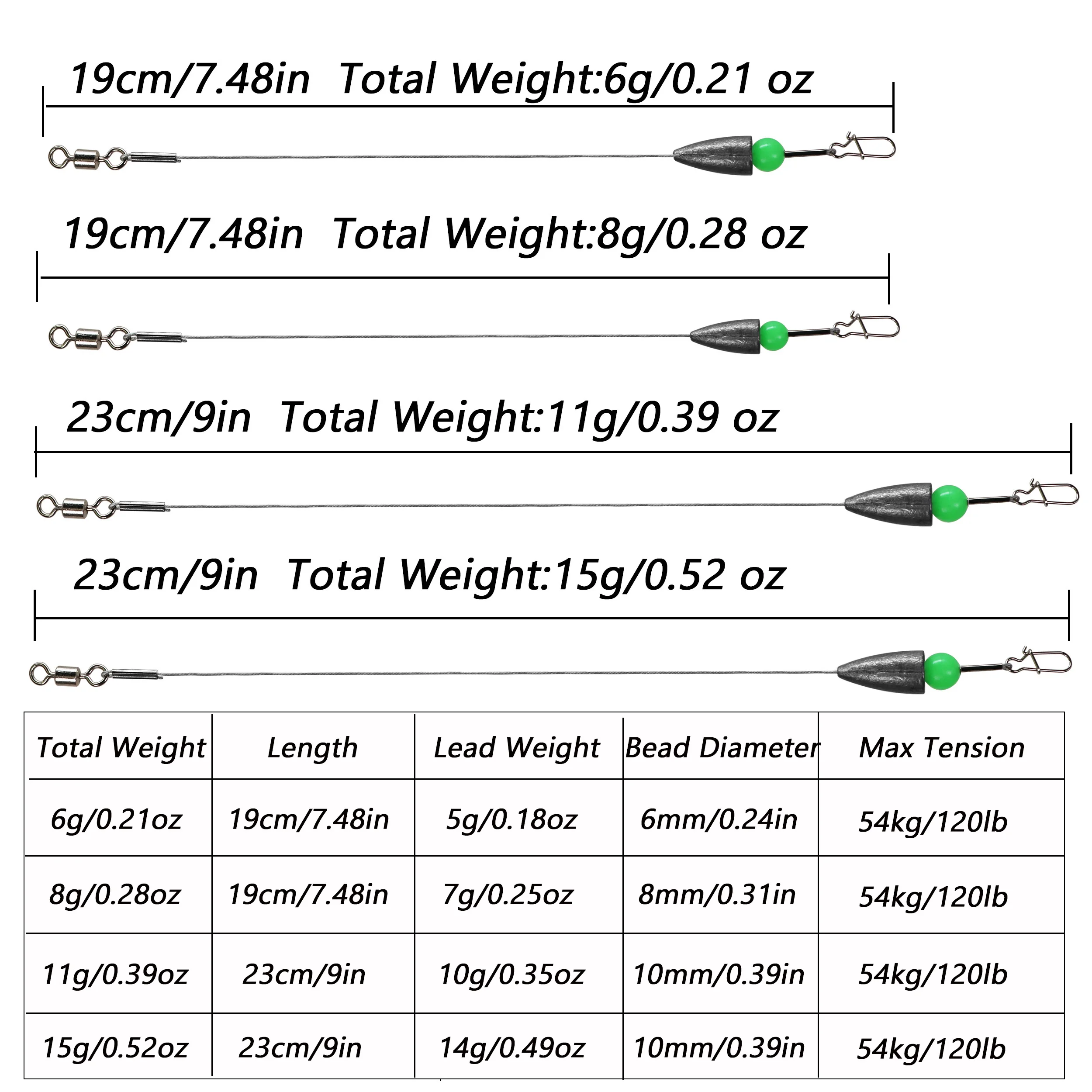 THKFISH 5 uds Carolina Rig 6g 8g 11g 15g peso de plomo de bala alambre de pesca de acero inoxidable líder pesca giratoria plomos de pesca - imagen 2