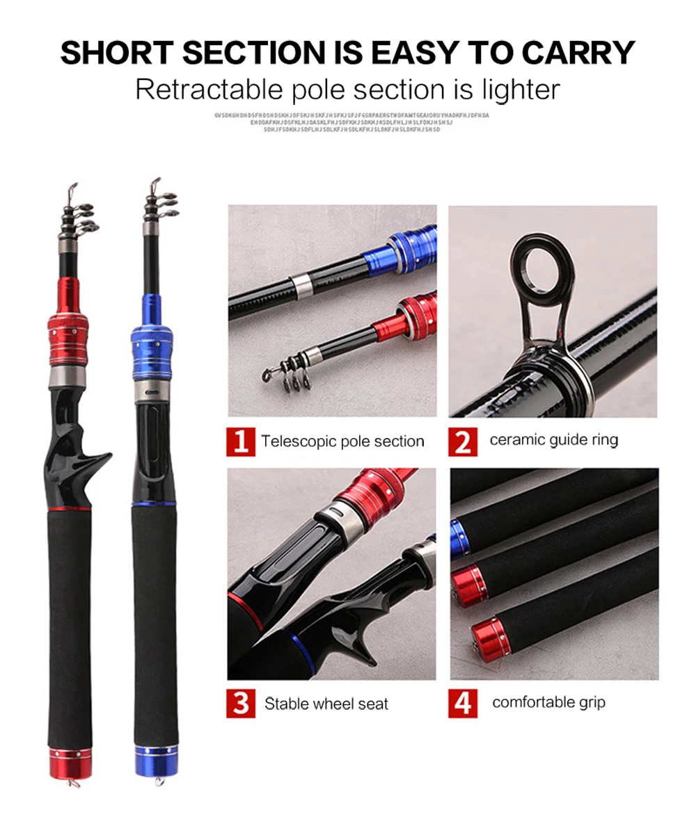 Caña giratoria de fundición, de carbono, telescópica, ultraligera, de viaje, 1,5 m, 1,8 m, 2,1 m, 2,4 m, nueva - imagen 5
