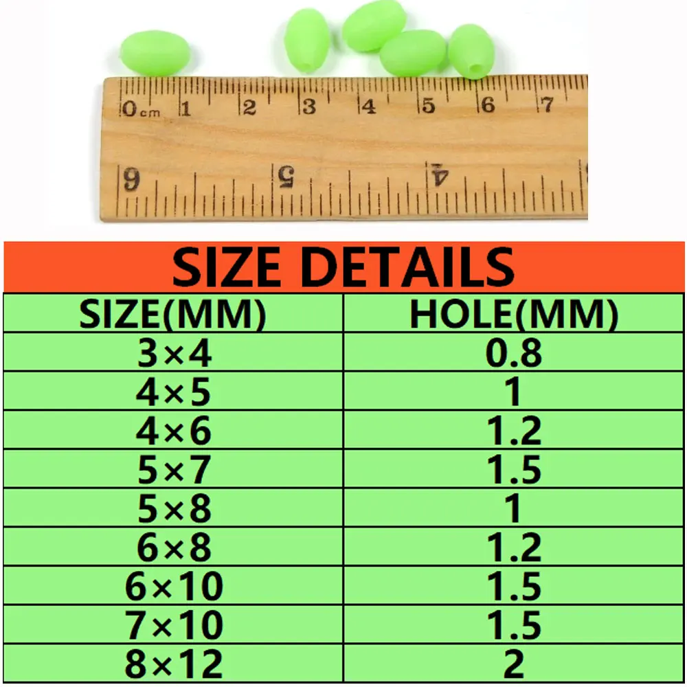 Cuentas de pesca luminosas de goma suave ovaladas, cuentas de fregadero brillantes para aparejos de pesca, aparejos de señuelo, rojo, verde, 1000 unidades, venta al por mayor - imagen 3