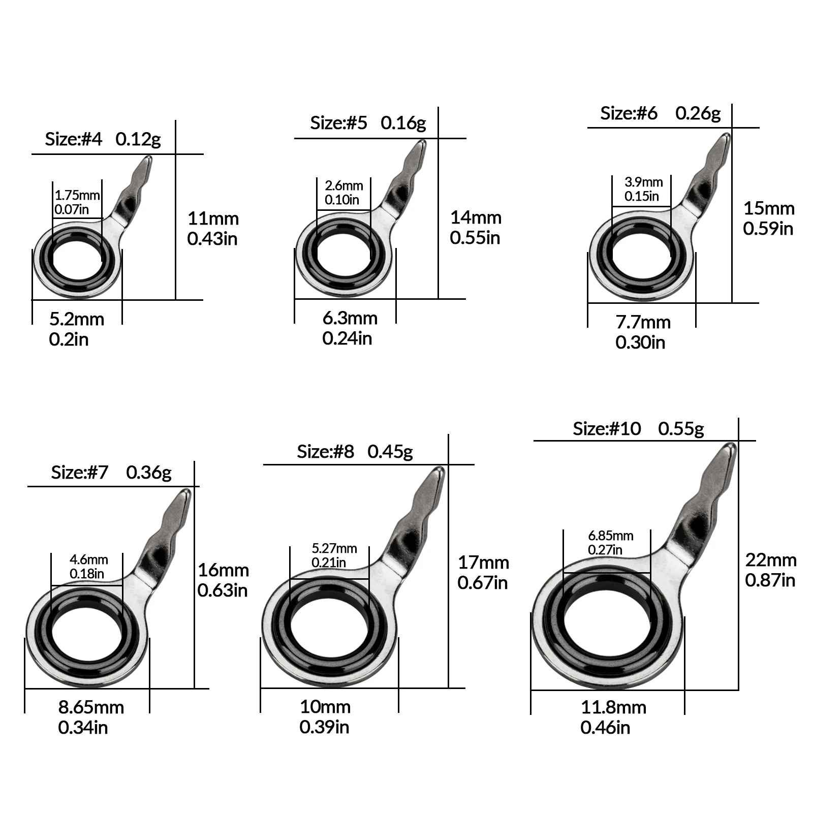 THKFISH 60 uds guías de caña de pescar anillo de cerámica guía de caña de pescar # 4- # Kit de reparación de repuesto de guía de caña de pescar 10 - imagen 3