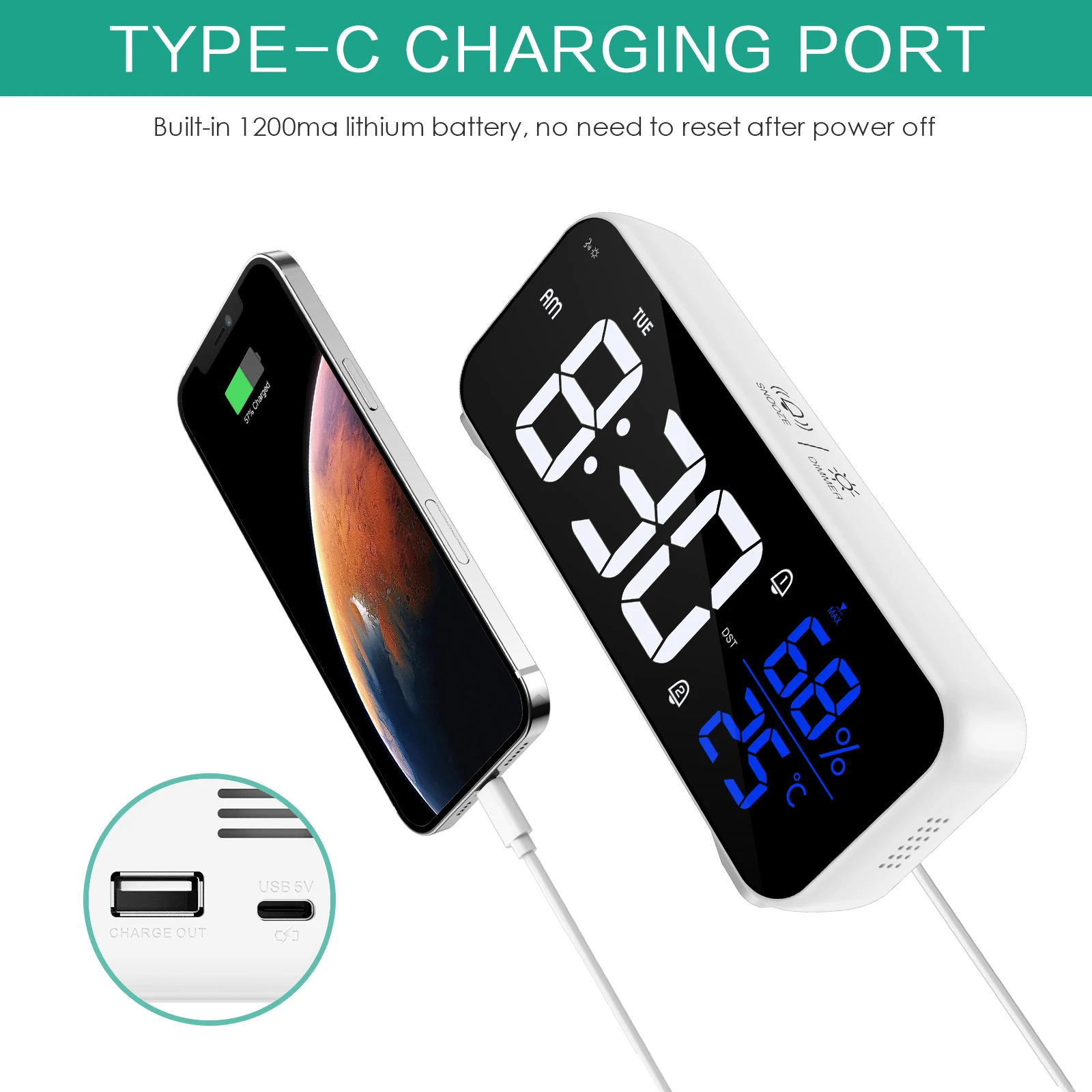 Despertador LED ORIA – Reloj Digital con Espejo y Brillo Ajustable - imagen 4