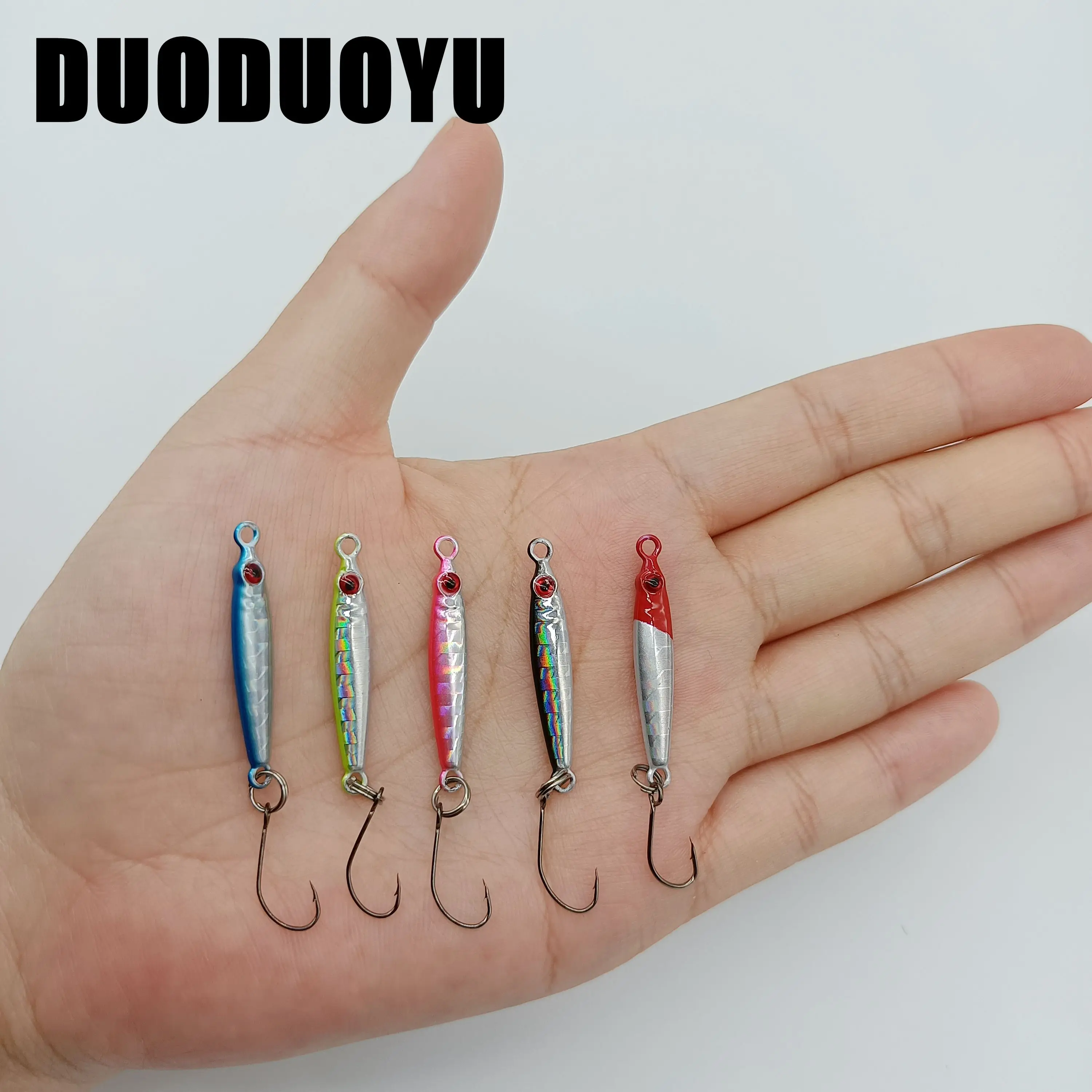 DUODUOYU, 1 Uds., Mini plantilla de Metal, señuelo de pesca con cuchara, 3g/5g, pez pequeño con un solo anzuelo, señuelo de pesca de lubina - imagen 2