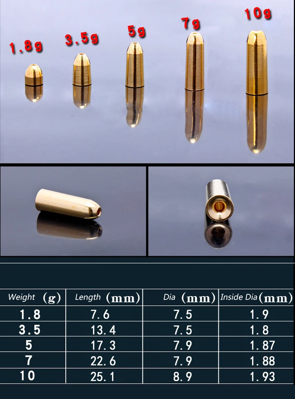 Juego de pesas de plomo para pesca, 3,5g, 5g, 7g, 10g, 100 piezas, colgante biselado de cobre, accesorios para señuelos de mar, venta al por mayor - imagen 2
