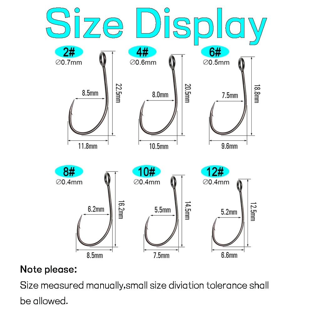 WIFREO 30 Uds anzuelo de pesca de acero al carbono anzuelo individual de ojo grande anzuelos de pesca con mosca cuchara de púas anzuelo de señuelo tamaño 2 4 6 8 10 12 - imagen 2
