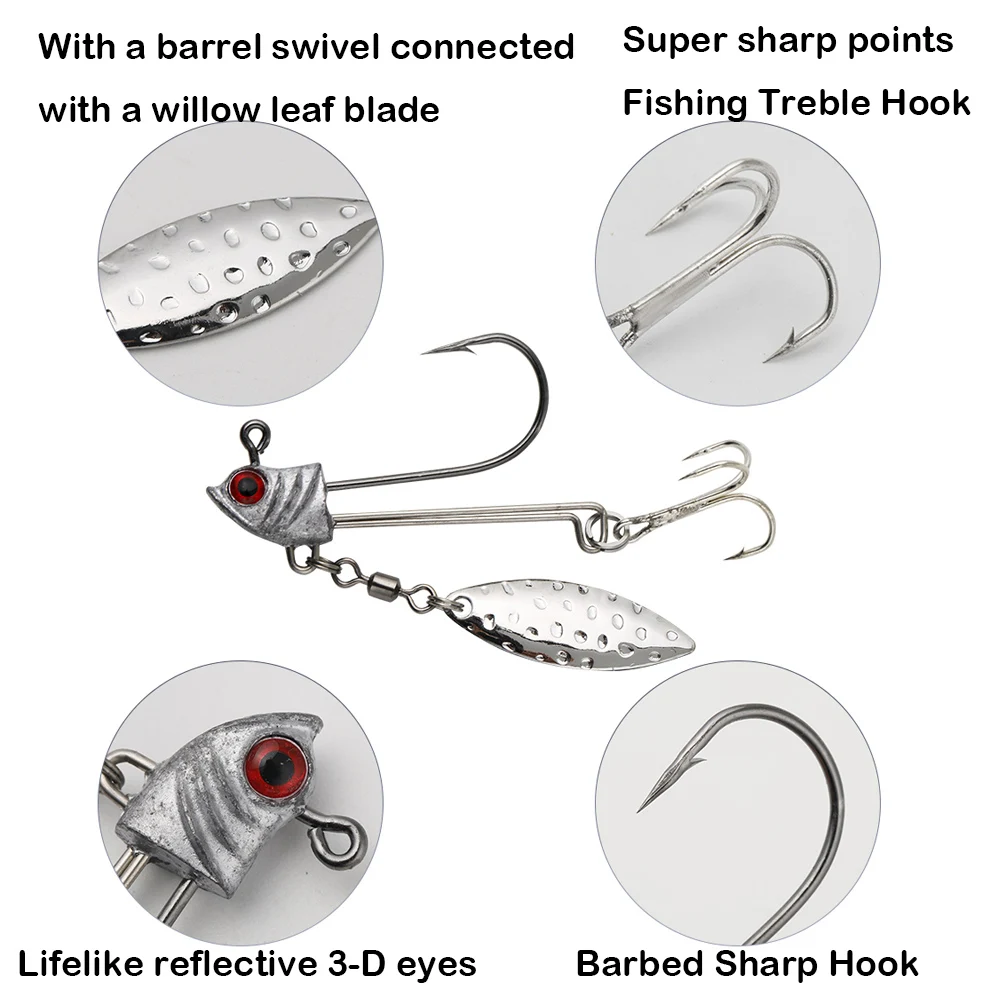 Gancho de cabeza de anzuelo de 3 piezas con cuchillas giratorias, 7,2g, 9,2g, 16,4g con hoja giratoria, anzuelo de pez para señuelo de gusano suave - imagen 4