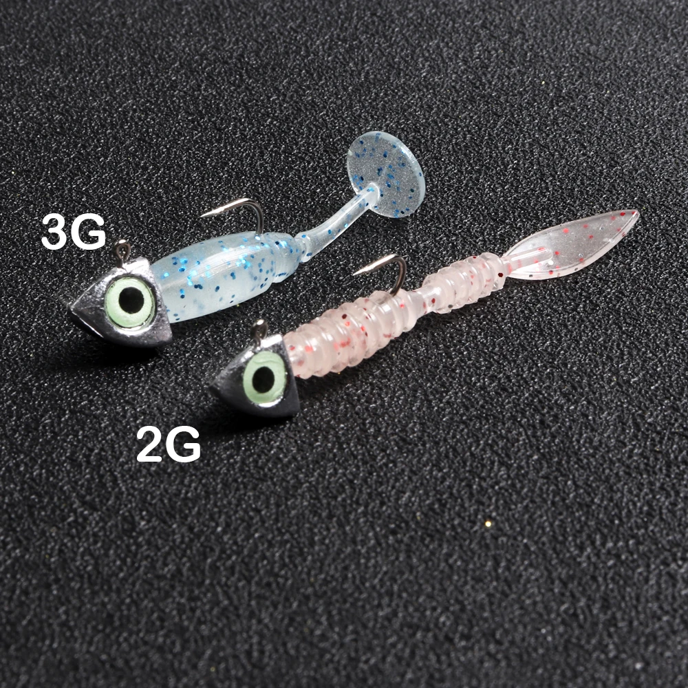 JOHNCOO-anzuelo de pesca con cabeza de anzuelo de ojo 3D luminoso, 8 Uds., 2g, 3g, 4g, 6g, plantilla para pesca de carpa, señuelo suave, pesca de lubina - imagen 5