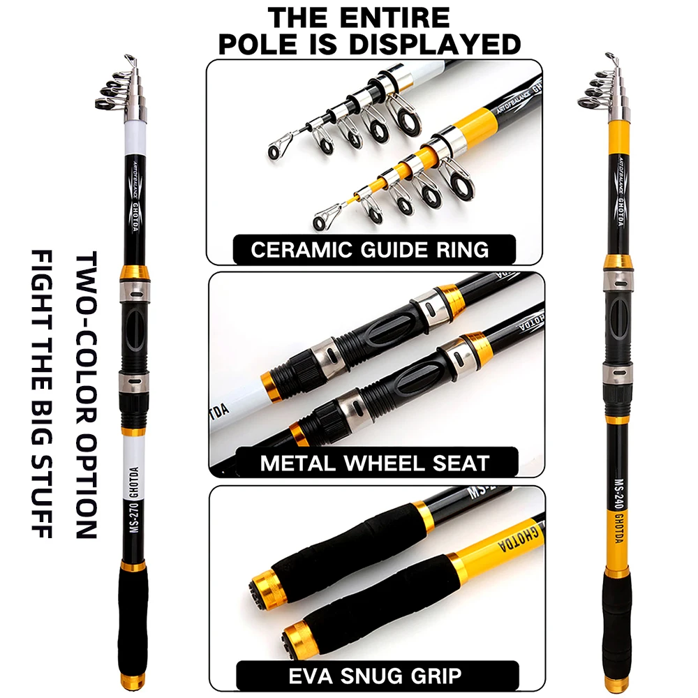 Caña de pescar con carrete telescópico y carrete giratorio, juego de señuelo de carbono, 2,1 M, 2,4 M, 2,7 M, 3,0 M - imagen 4