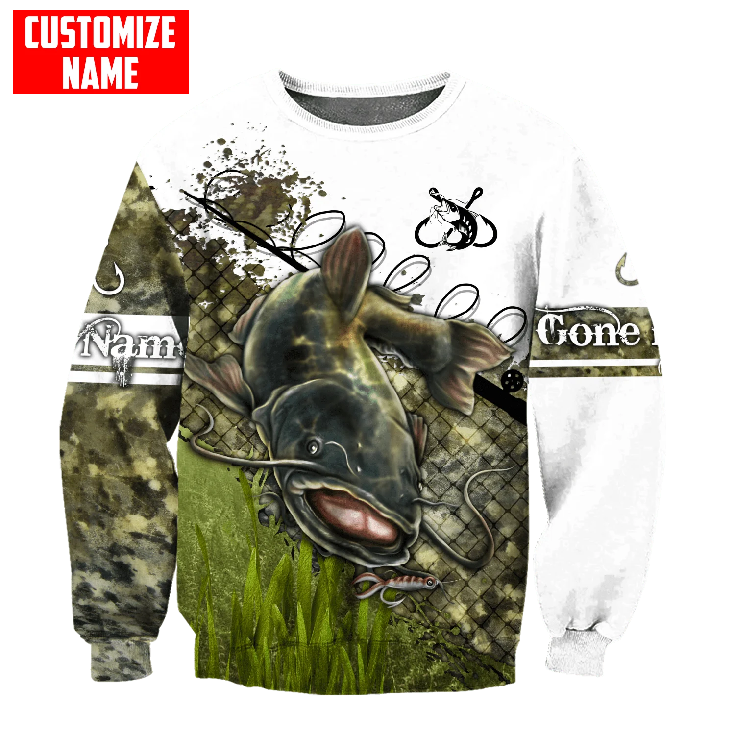 Nombre personalizado bagre Camo Gone Fishing 3D impreso hombres Sudadera con capucha y sudadera otoño Unisex Zip Sudadera con capucha ropa deportiva Casual KJ841 - imagen 5