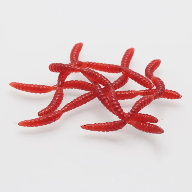 POETRYYI-señuelo de pesca rojo de 4 secciones, cebo suave de gusano de tierra, Swimbaits de silicona, cebos artificiales de Color para pesca de carpa, 20 unidades por lote - imagen 5