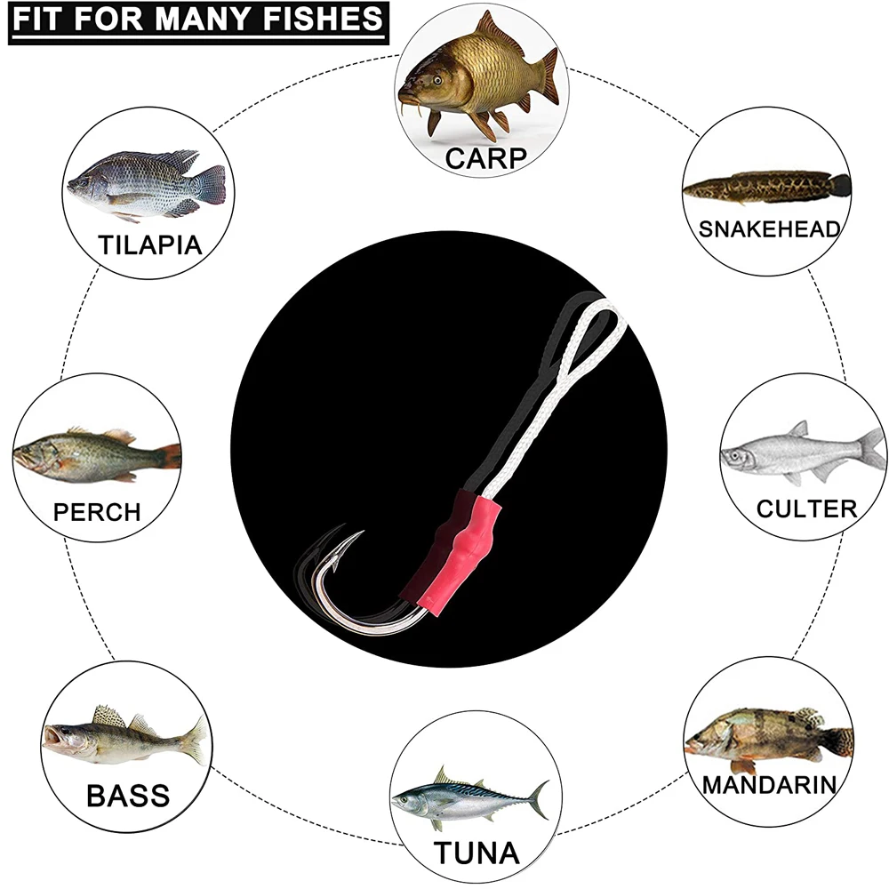 Anzuelo de pesca con anillos divididos, Kit de anzuelos de plomo de Metal lento, aparejo de lubina a rayas, atado de anzuelo de agua salada, 67 piezas - imagen 4