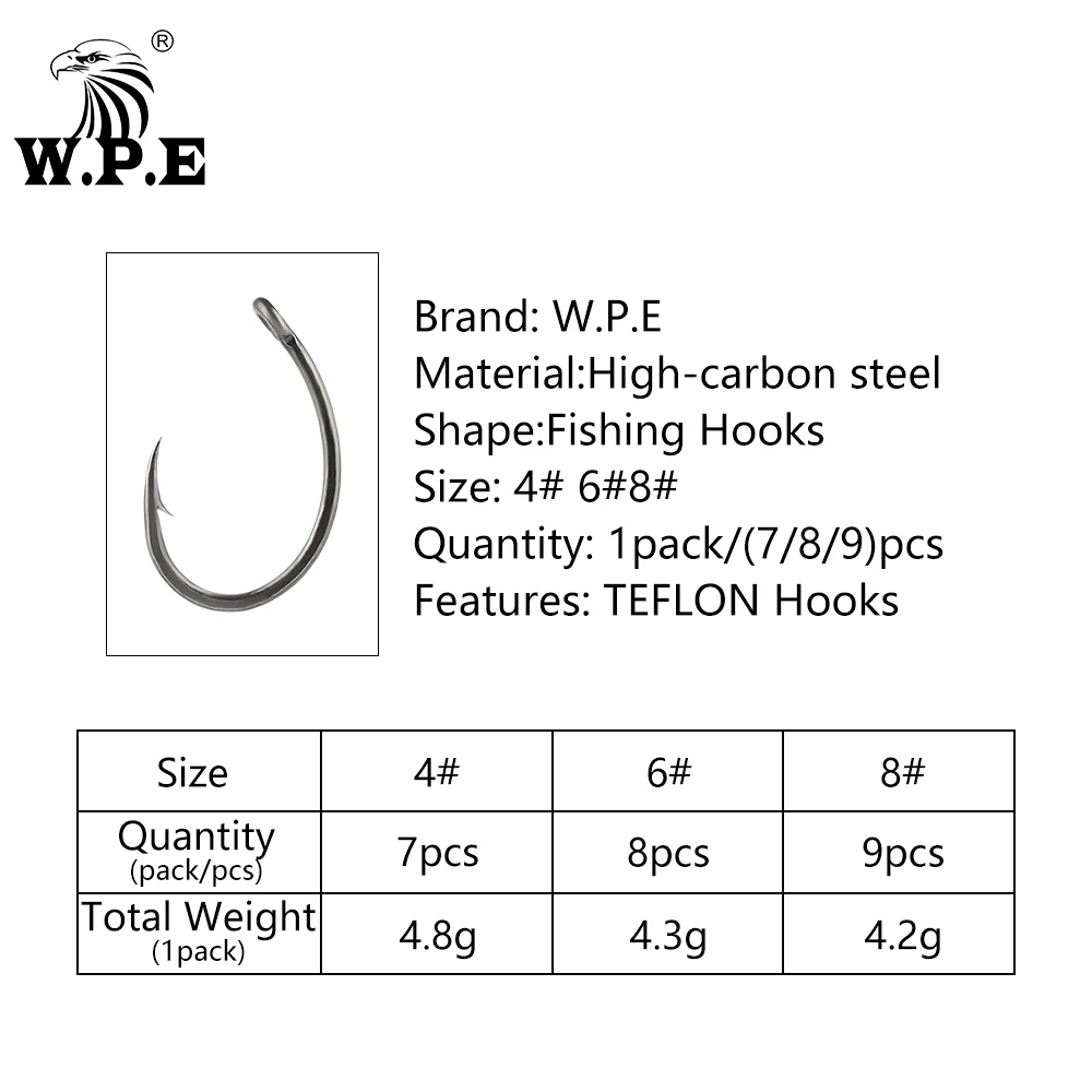W.P.E3 bagsCoating-anzuelo de pesca de carbono inoxidable 4/6/8 #, con púas de acero de alto carbono, vástago ancho curvo, aparejo para el pelo - imagen 4