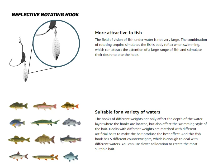 JOHNCOO-anzuelo de pesca compensado con manivela, 2-9g, 8 Uds., anzuelo con cabeza de anzuelo para señuelo de gusano suave, anzuelos de pesca con púas - imagen 4