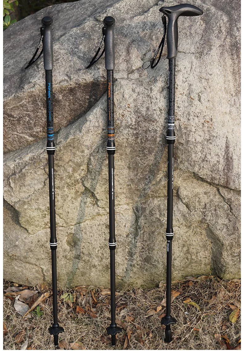 Bastón corto de fibra de carbono para senderismo al aire libre, muleta ajustable con bloqueo interior de 3 secciones, Mango en T, 49-100cm - imagen 3