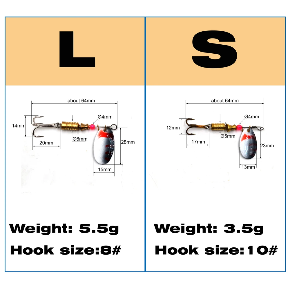 MNFT-Señuelos de Pesca giratorios Wobblers, cebos de manivela, cebo de cuchara de Metal, 3,5g, 5,5g, anzuelos brillantes, con lentejuelas señuelo de Pesca de Mar, 10 Uds. - imagen 2