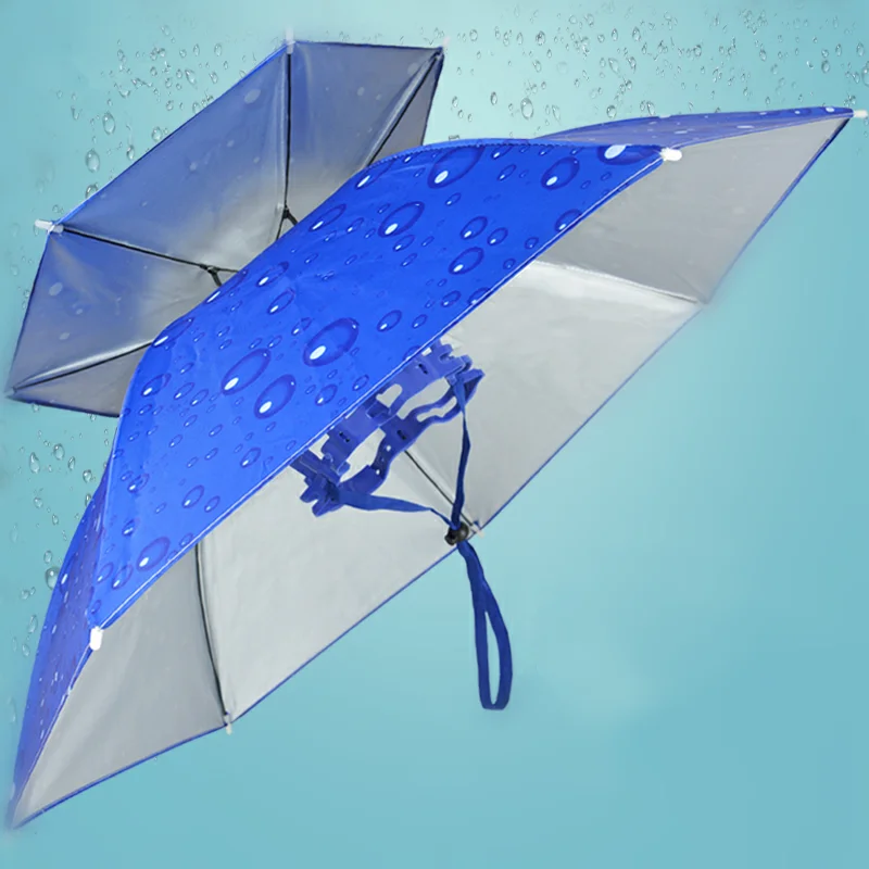 Pesca sombrero paraguas de doble-capa montado en la cabeza protección UV a prueba de intemperie de sombrilla exterior paraguas plegable sombrero - imagen 3