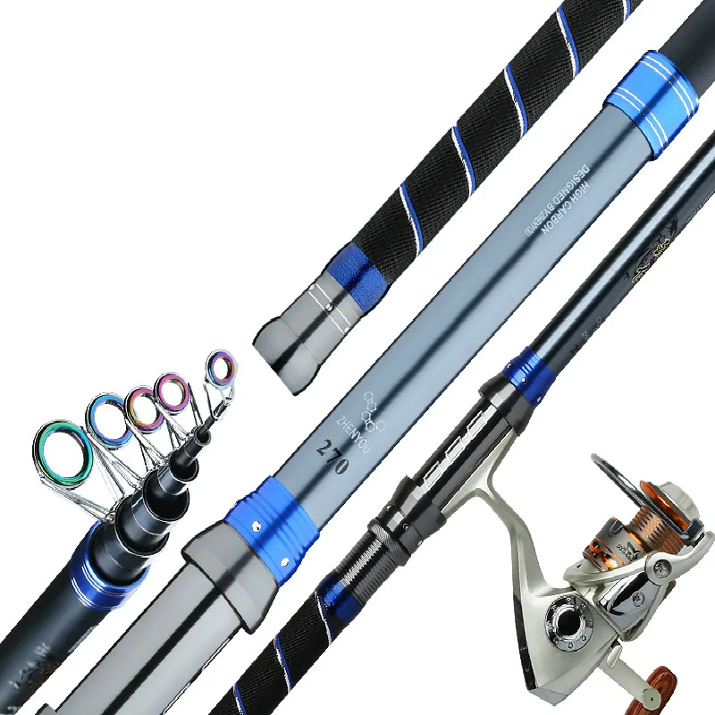Caña de pescar telescópica de fibra de carbono, caña giratoria ultraligera, dura, para lanzamiento lejano, 2,1 m-4,5 m - imagen 4