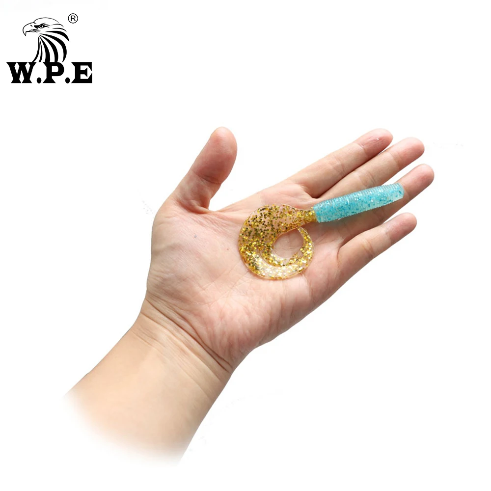 W.P.E-señuelo suave de silicona Multicolor, cebo de pesca de lubina, cabeza de plantilla, cola blanda, 90mm, 5 unids/lote - imagen 5