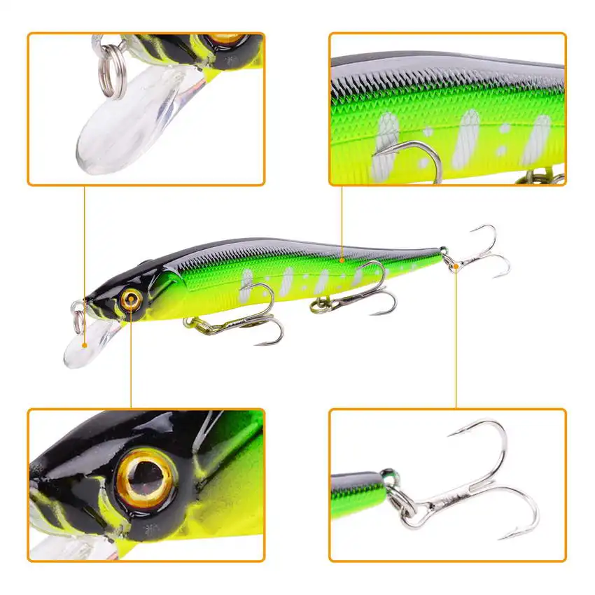 Minnow-señuelo de pesca Artificial, cebo duro flotante, wobbler, Crankbait, Pike, anzuelos triples, aparejos, 11,5 cm, 13,9g - imagen 4