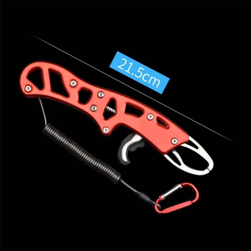 Soporte de labio de pescado ligero, pinza de pesca de 21,5 CM, agarre de pez de Metal rojo/azul con cuerda - imagen 4