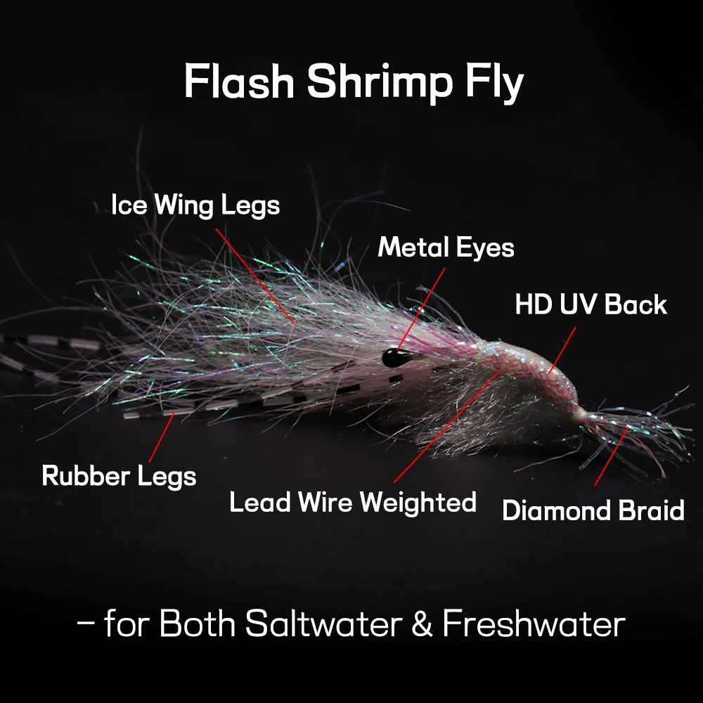 Bimoo 4 Uds salado Krystal Flash camarón mosca parte trasera luminosa alas de hielo piernas lubina trucha salmón señuelo cebo # 2 # 4 # 6 # 8 # 10 - imagen 3