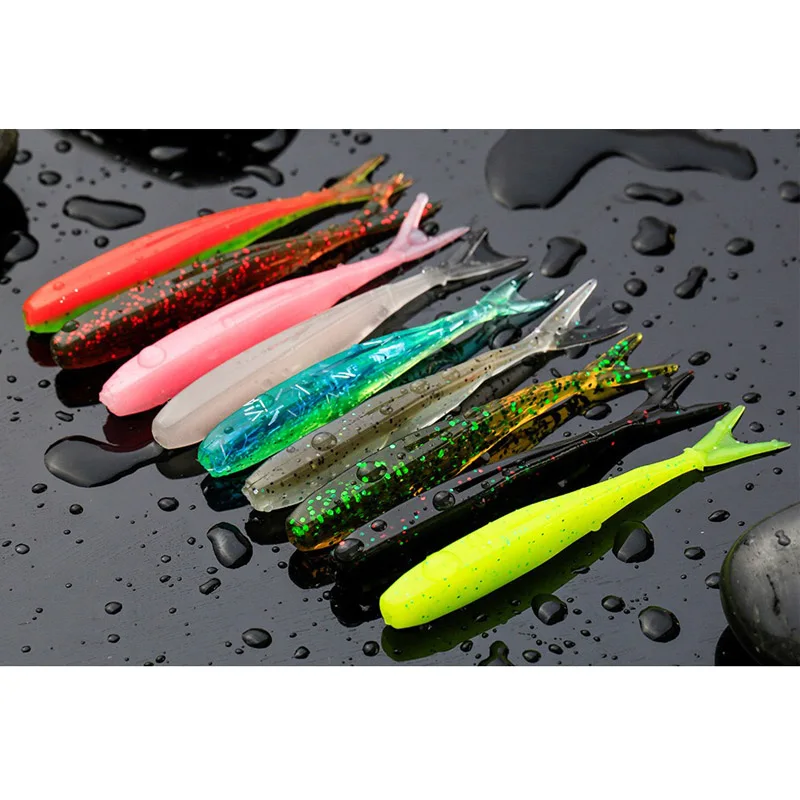 Plantilla de cola de horquilla, señuelo suave de 75mm, 1,8g, olor a camarón sal, Wobbler, cebo Artificial de silicona para camarones, carpa, sábalo, aparejos de pesca, 10 Uds. - imagen 2