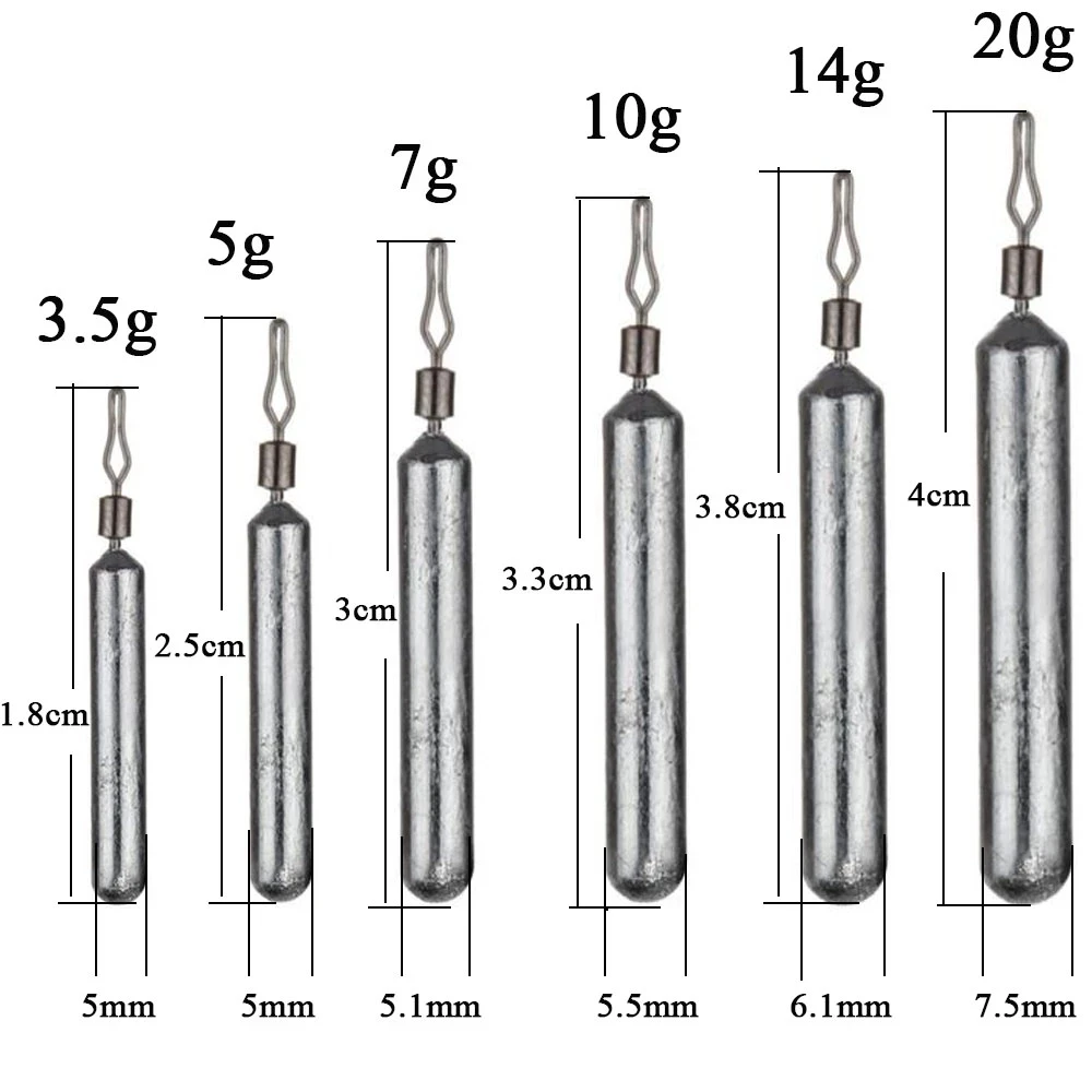 5 uds. De plomos de pesca, 5g, 7g, 10g, 14g, 20g