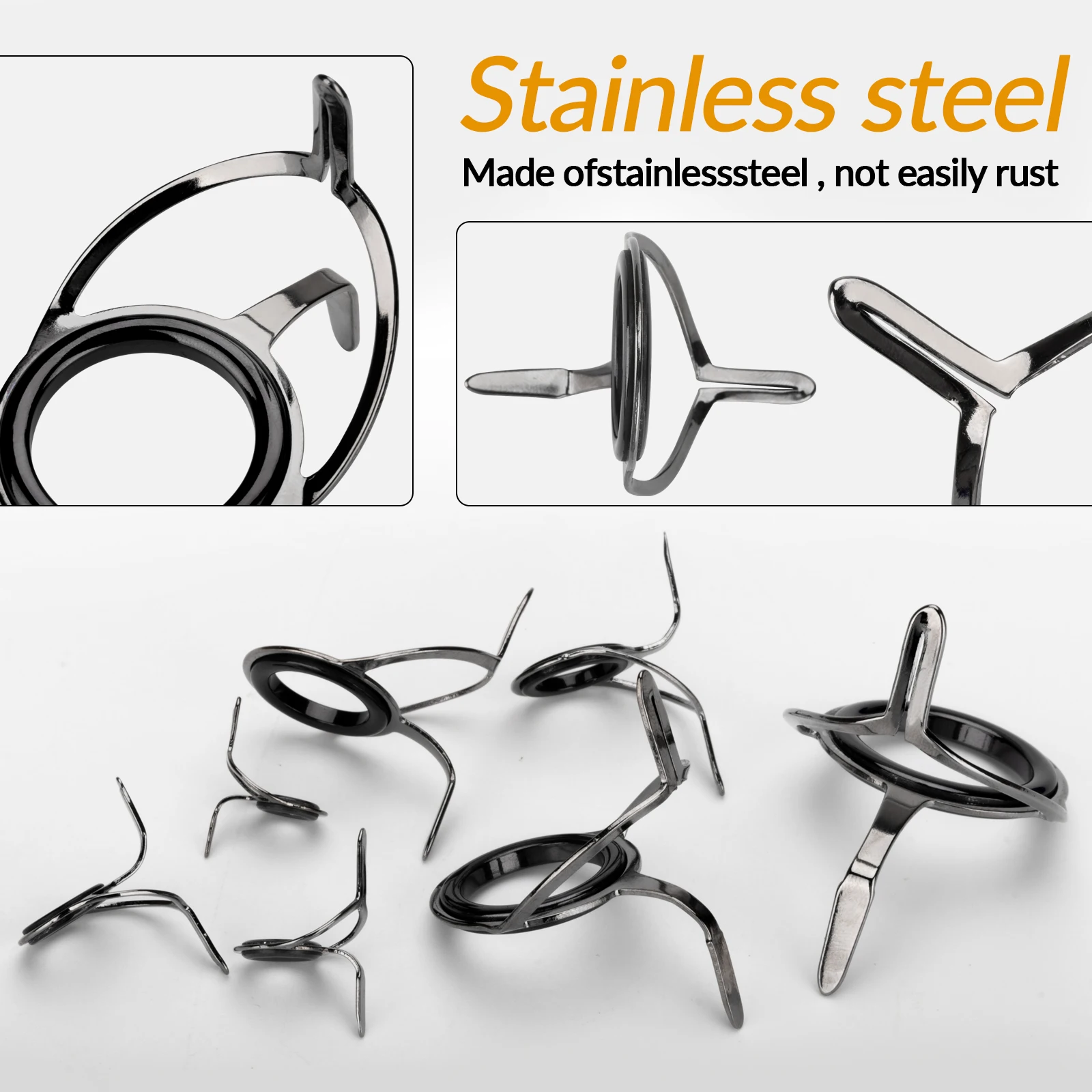 7 anillos guía para caña de pescar 8 # -30 #   Kit de reparación de caña de pescar, marco de acero inoxidable, juego de repuesto de anillo de cerámica de 0,96-3,3 cm - imagen 4