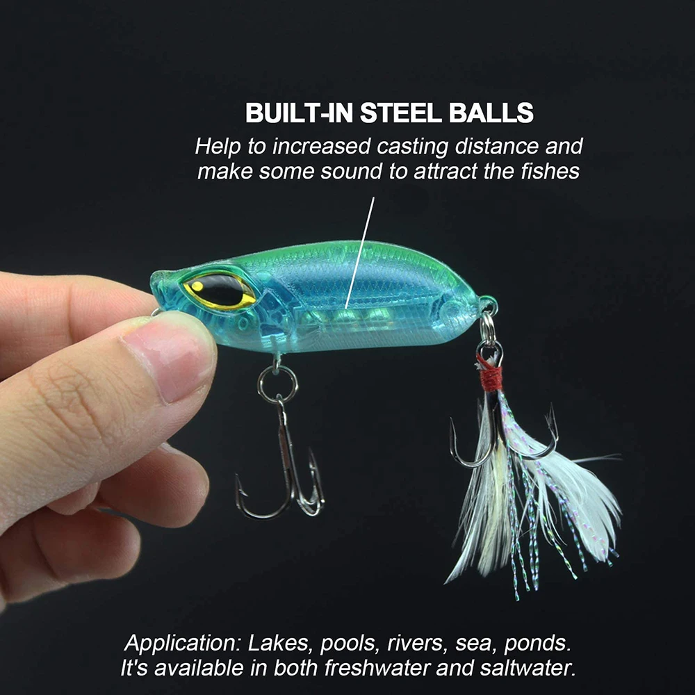 Señuelos de Pesca de lubina, cebo Artificial Crankbait con pluma, anzuelos triples, Lucio, trucha, curricán, aparejos de pesca de agua salada, 7 piezas - imagen 5