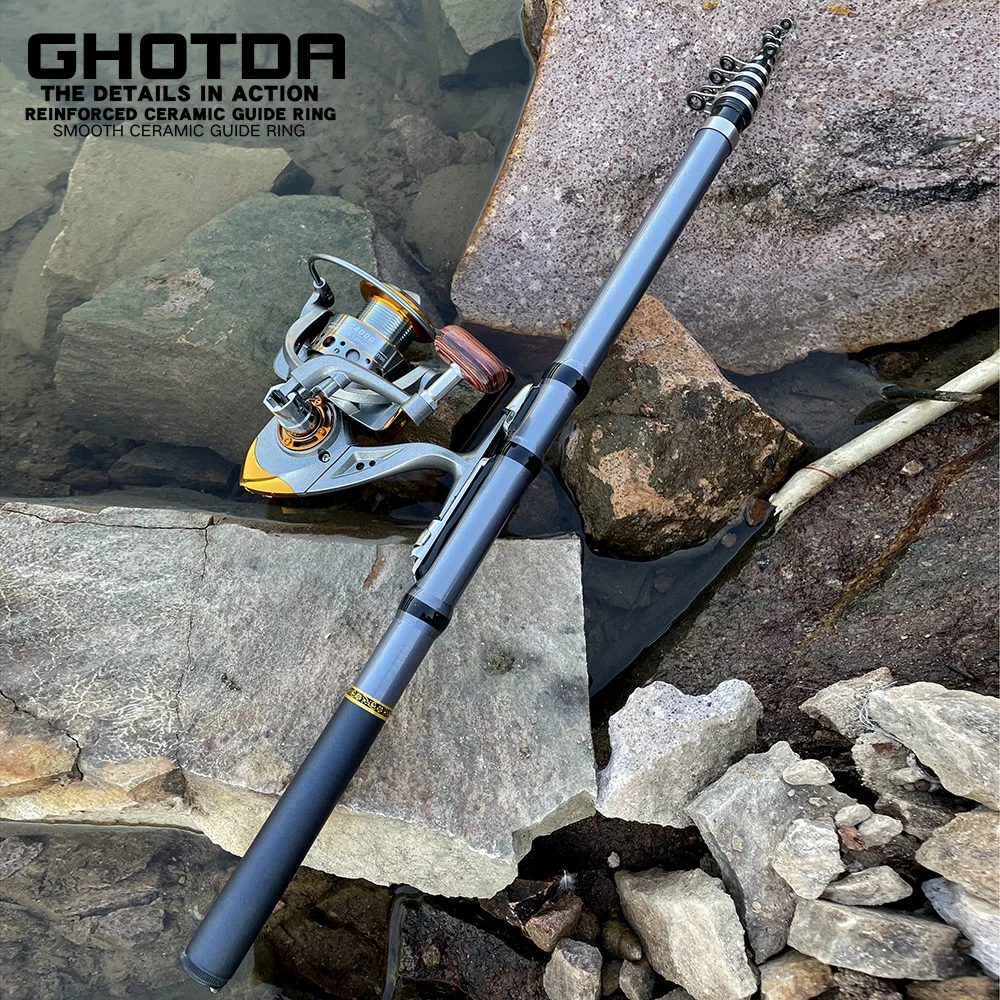 GHOTDA-caña de pescar de fibra de carbono dura, telescópica, portátil, para pesca en roca gris, 1,5/1,8/2,1/2,4/2,7/3 metros - imagen 4