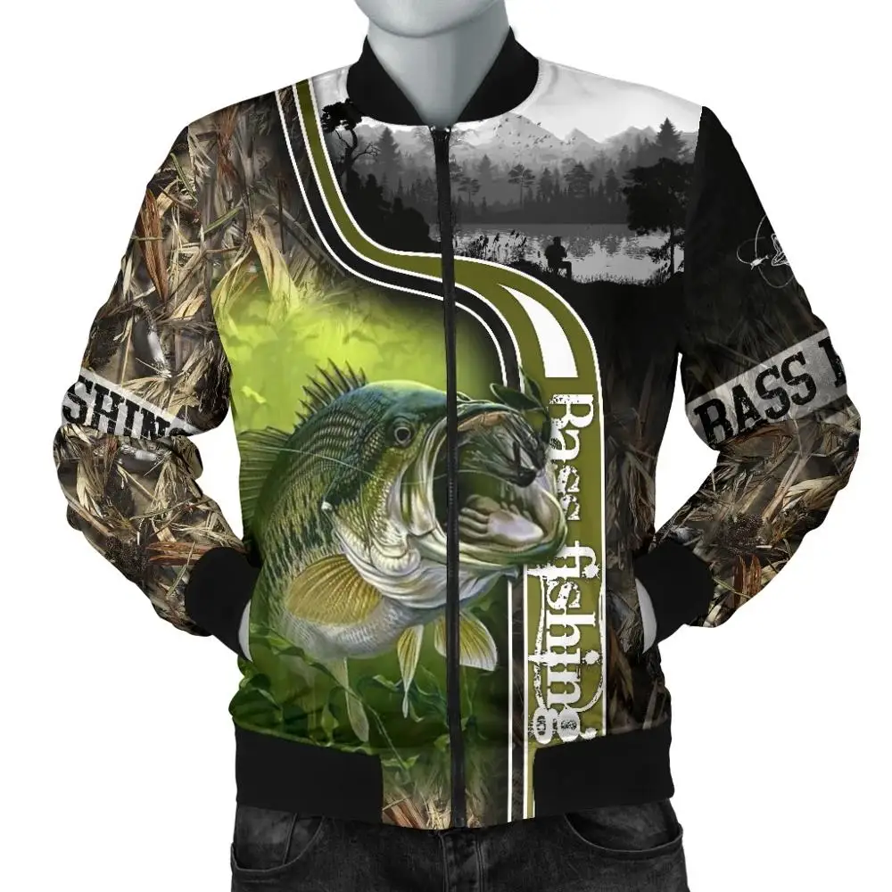 Chaqueta bomber Animal pesca lubina 3D invierno gruesa con bolsillos