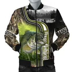 Chaqueta bomber Animal pesca lubina 3D invierno gruesa con bolsillos
