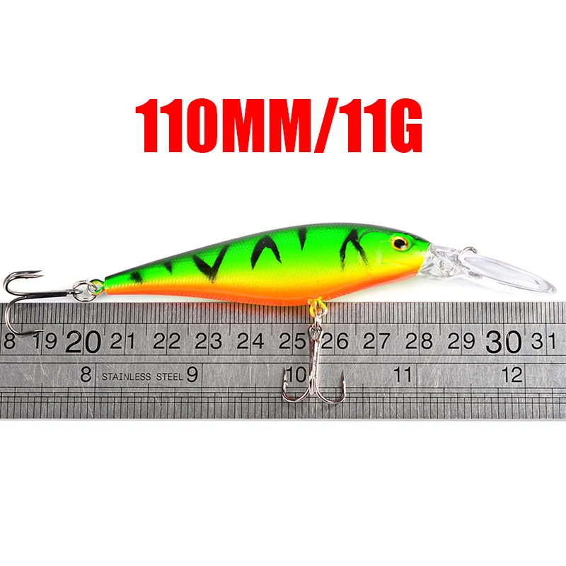 Wobblers de buceo para pececillos, Señuelos de Pesca de 11cm y 10g, cebo de plástico duro Artificial con anzuelo triple, aparejos Crankbaits, 1 unidad - imagen 2