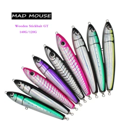 Nuevo MAD MOUSE Topwater-señuelo adhesivo de madera GT, señuelo de curricán de superficie, 140G/120G, lápiz de aguas profundas, pesca en barco, cebo Artificial, océano