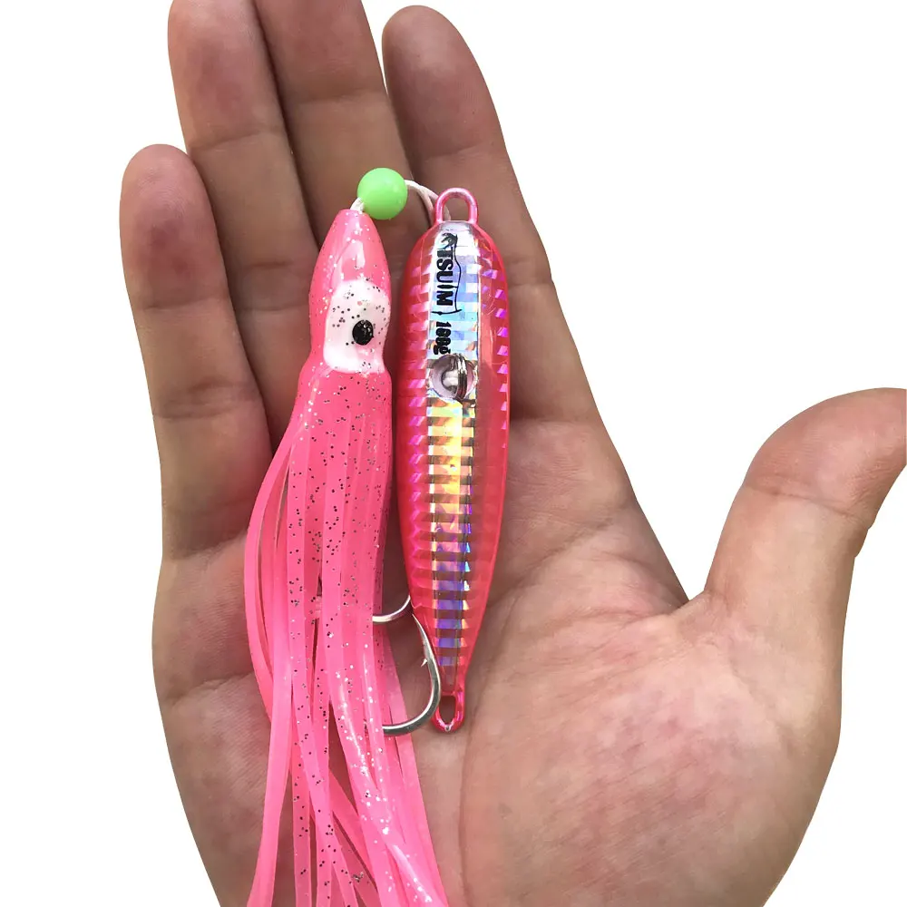 AS 5 uds señuelo anzuelos de Pesca brillo pulpo faldas de calamar Inchiku Jig lento rápido Jigging Metal caída cebo Pesca aparejos de asistencia - imagen 5