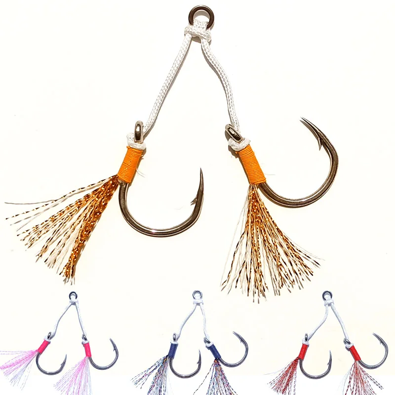 1/0, 2/0, 3/0, 4/0 de Lumious lento Plantilla de silicona falda ayudar gancho jigging anzuelo Pesca Marítima gancho